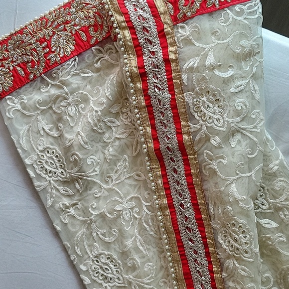 White and red net saree - Picture 7 of 9